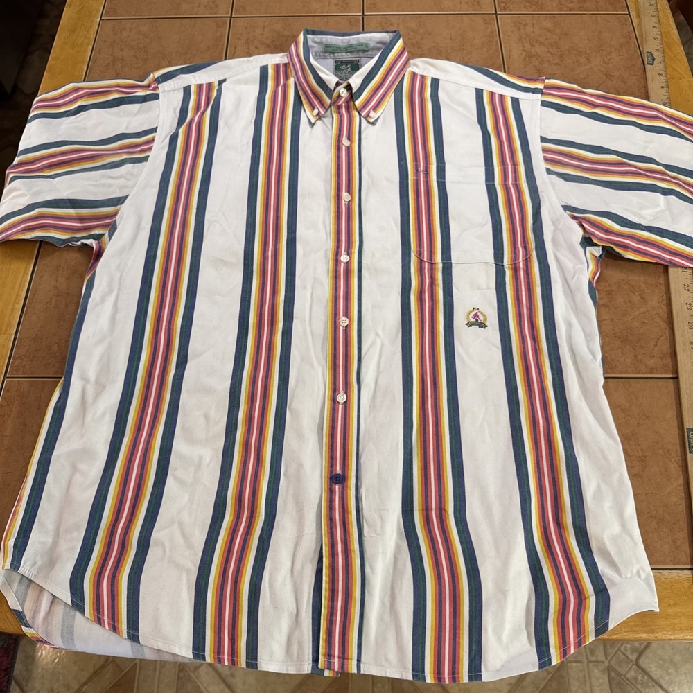 Vintage‎ McIntosh & Seymour Striped Button Shirt Size L World Soccer Gear Rugby